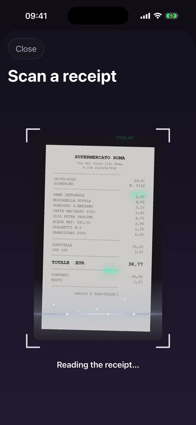 Receipt scanning screen